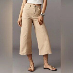 Maeve The Delaney Crop Clean-Seamed High-Rise Wide-Leg Jeans In Soft Beige